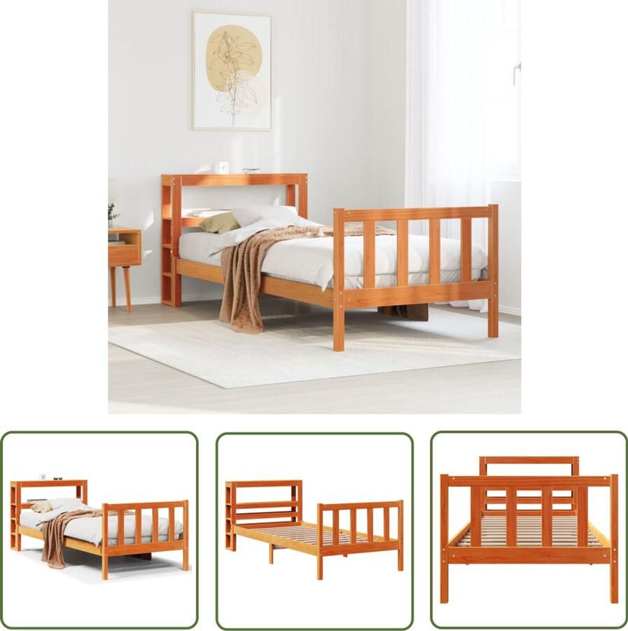 VidaXL Bedframe met hoofdbord massief grenenhout wasbruin 90x190 cm Bedframe Hout Bed Grenenhout Bed Kingsize Bed Tweepersoonsbed