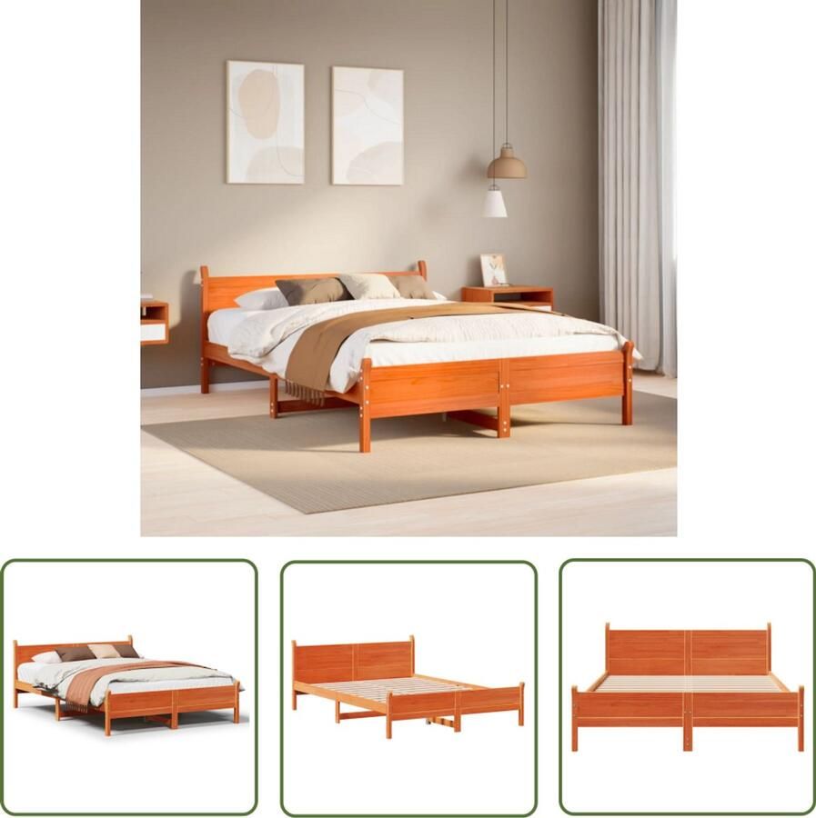 VidaXL Bedframe zonder matras massief grenenhout wasbruin 135x190 cm Bedframe Hout Bed Grenenhouten Bed Kingsize Bed Tweepersoonsbed