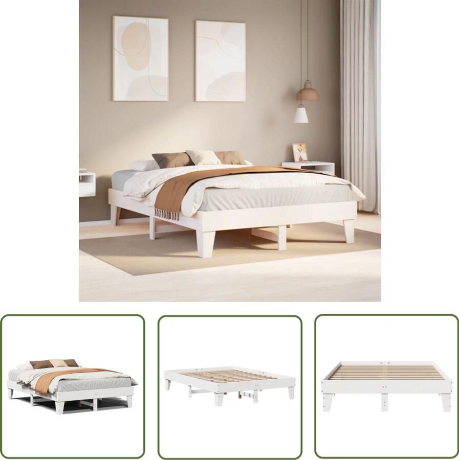 VidaXL Bedframe zonder matras massief grenenhout wit 150x200 cm Bedframe Hout Bed Grenenhout Bed Wit Bed Kingsize Bed