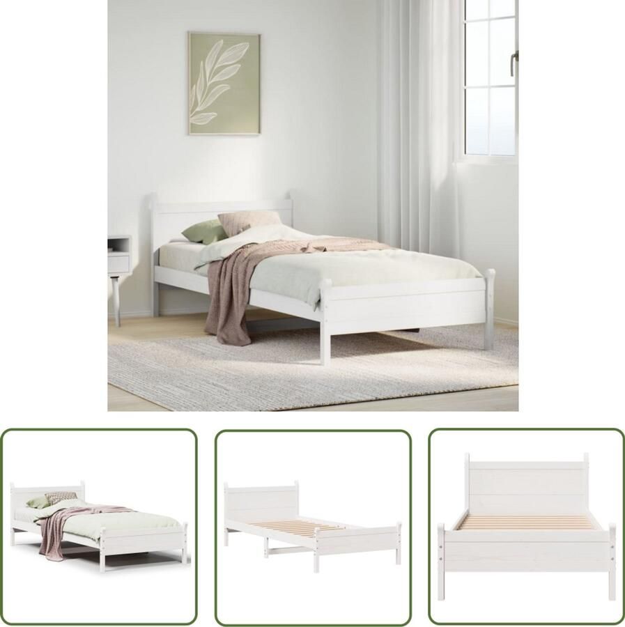 VidaXL Bedframe zonder matras massief grenenhout wit 75x190 cm Bedframe Hout Bed Grenenhouten Bed Zwart Kingsize Bed