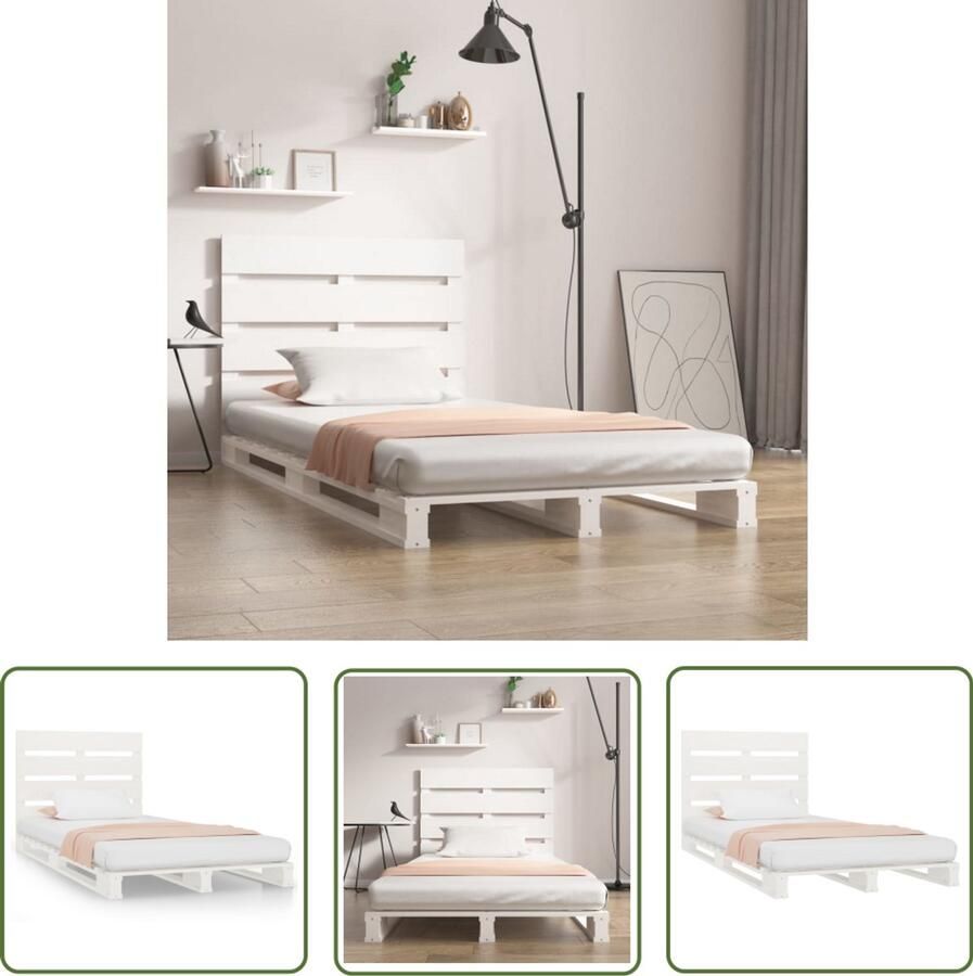 The Living Store Bedframe zonder matras massief grenenhout wit 90x200 cm Klassieke Bed Hout Bed Grenenhouten Bed Enkelpersoonlig Bed Wit Bed