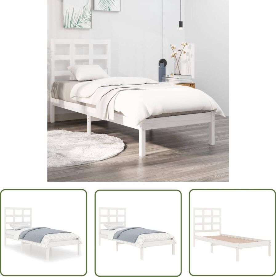 The Living Store Bedframe Classic Massief grenenhout Wit 195.5 x 80.5 x 31 cm Geschikt voor 75 x 190 cm matras Klassieke Bedframe Hout Bed Grenenhouten Bed Enkel Bed Klein Tweepersoonsbed