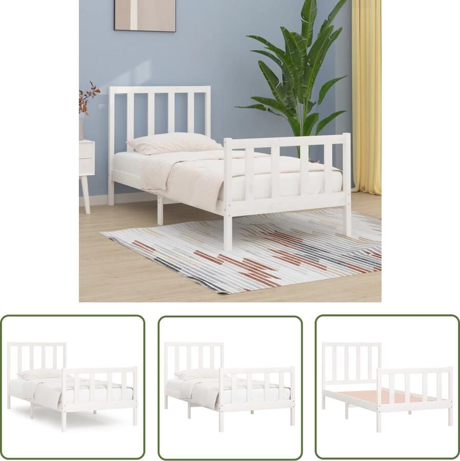 The Living Store Bedframe Grenenhout Multiplex lattenbodem 195.5x80.5x69.5 cm Wit Bedframe Hout Bedframe Grenenhouten Bedframe Enkel Bed Klein Tweepersoonsbed