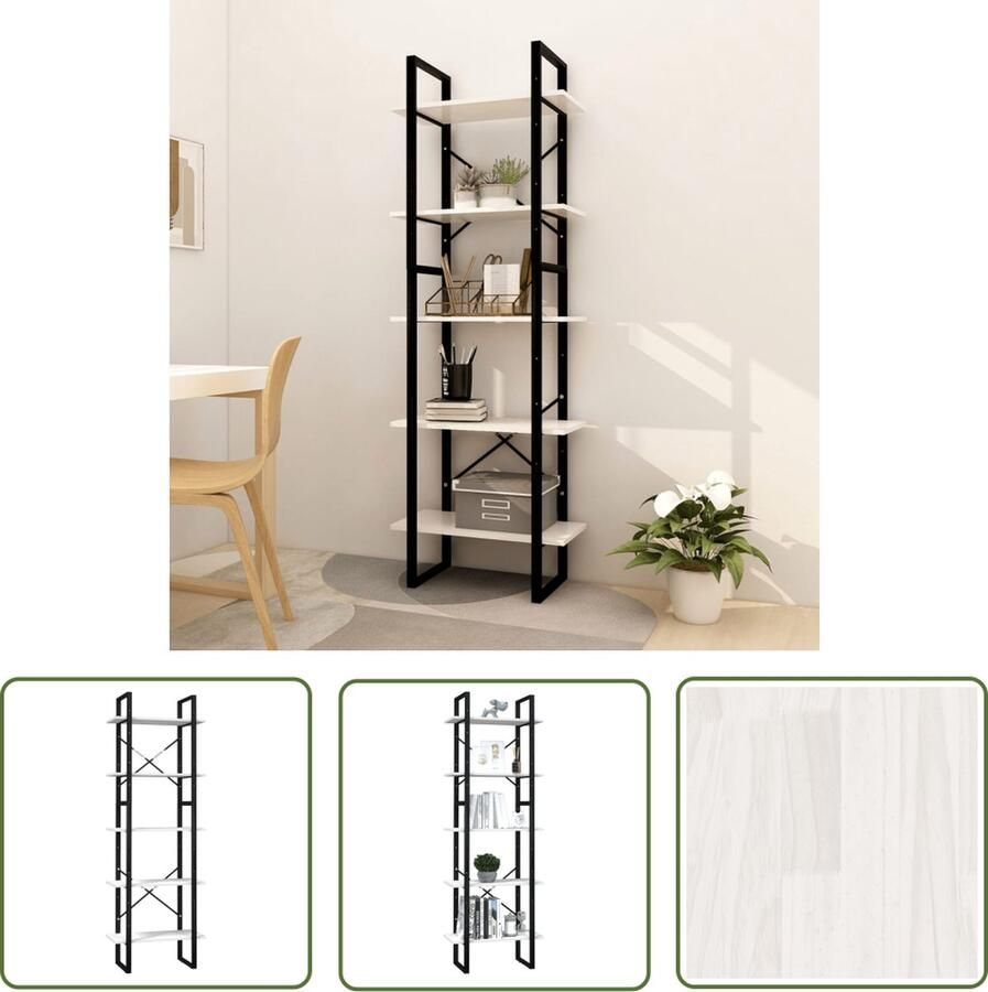 The Living Store Boekenkast Houten 60 x 30 x 105 cm wit Inclusief 2 kasten Montage vereist Boekenkast Hout Wit Vintage Industrieel - Foto 2