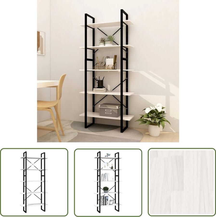 The Living Store Boekenkast Grenenhout en Metaal 80 x 30 x 105 cm en 80 x 30 x 70 cm Boekenkast Hout Grenenhout Metalen Boekenkast Witte Boekenkast - Foto 2