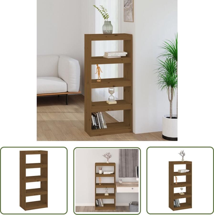 The Living Store Boekenkast kamerscherm 60x30x135 5 cm grenenhout honingbruin Boekenkast Hout Grenenhout Bruine Boekenkast Bibliotheek - Foto 2