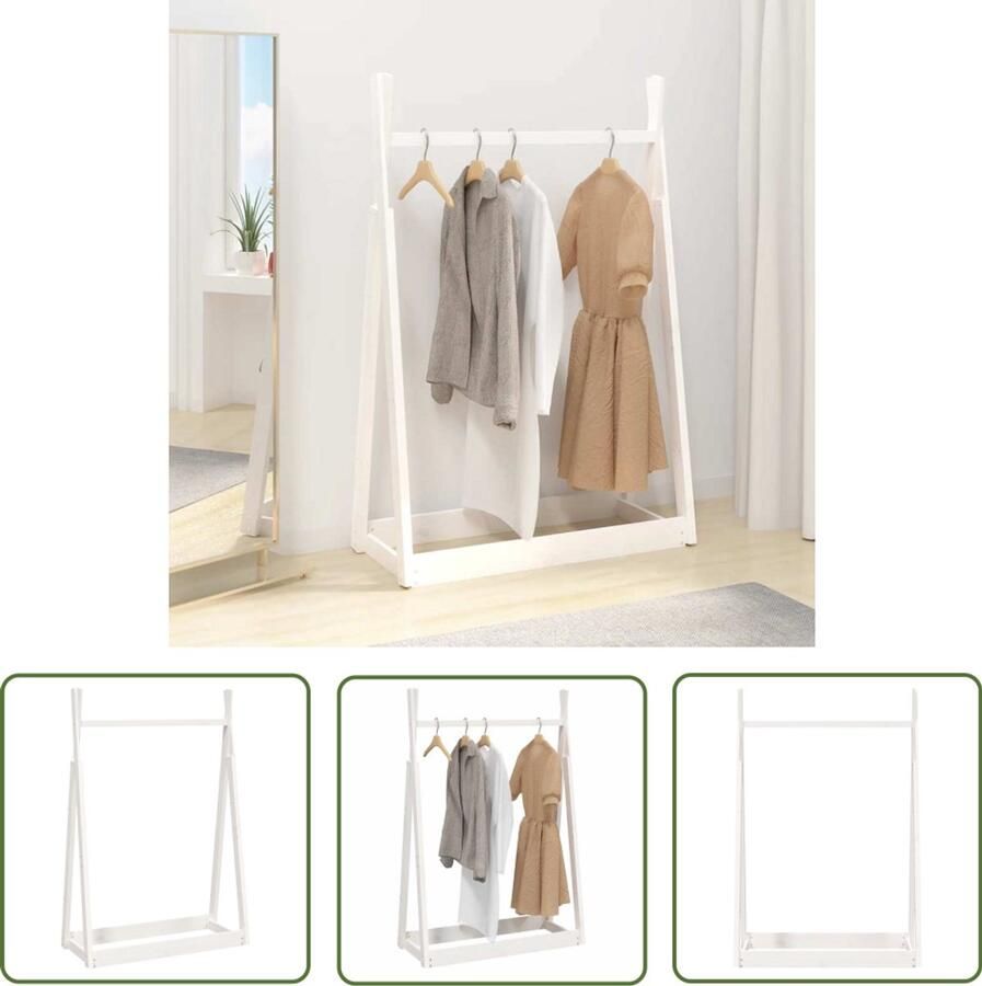 The Living Store Kledingrek Wit Massief Grenenhout 100 x 45 x 150 cm Opbergruimte Witte Kapstok Hout Kapstok Kledingrek Grenoblehouten Kapstok Vintage Kapstok - Foto 2