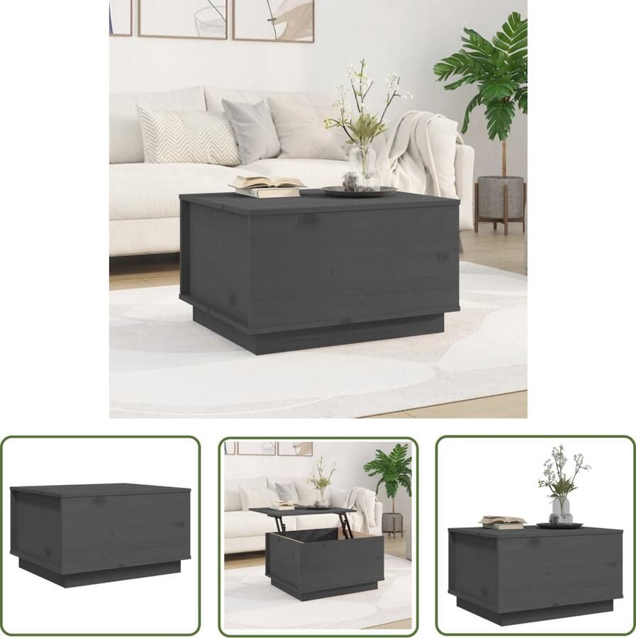The Living Store Salontafel Massief Grenenhout Lift-Top Grijs 60 x 50 x 35 cm Salontafel Hout Meubilair Grenenhout Lift Top Tafel Grijze Salontafel - Foto 2