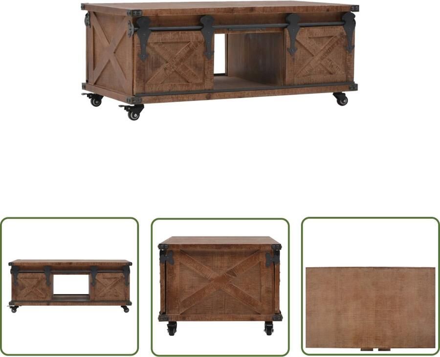 The Living Store Salontafel Vintage Hout 91 x 51 x 38 cm 3 Vakken MDF Staal Salontafel Hout Meubilair Vintage Tafel Retro Tafel Tv Tafeltje - Foto 2