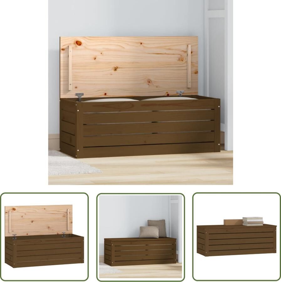 The Living Store Opbergbox honingbruin 89x36 5x33 cm massief grenenhout Opslagbox Hout Opslag Grenenhouten Kast Opbergkast Honingbruin Meubilair - Foto 2