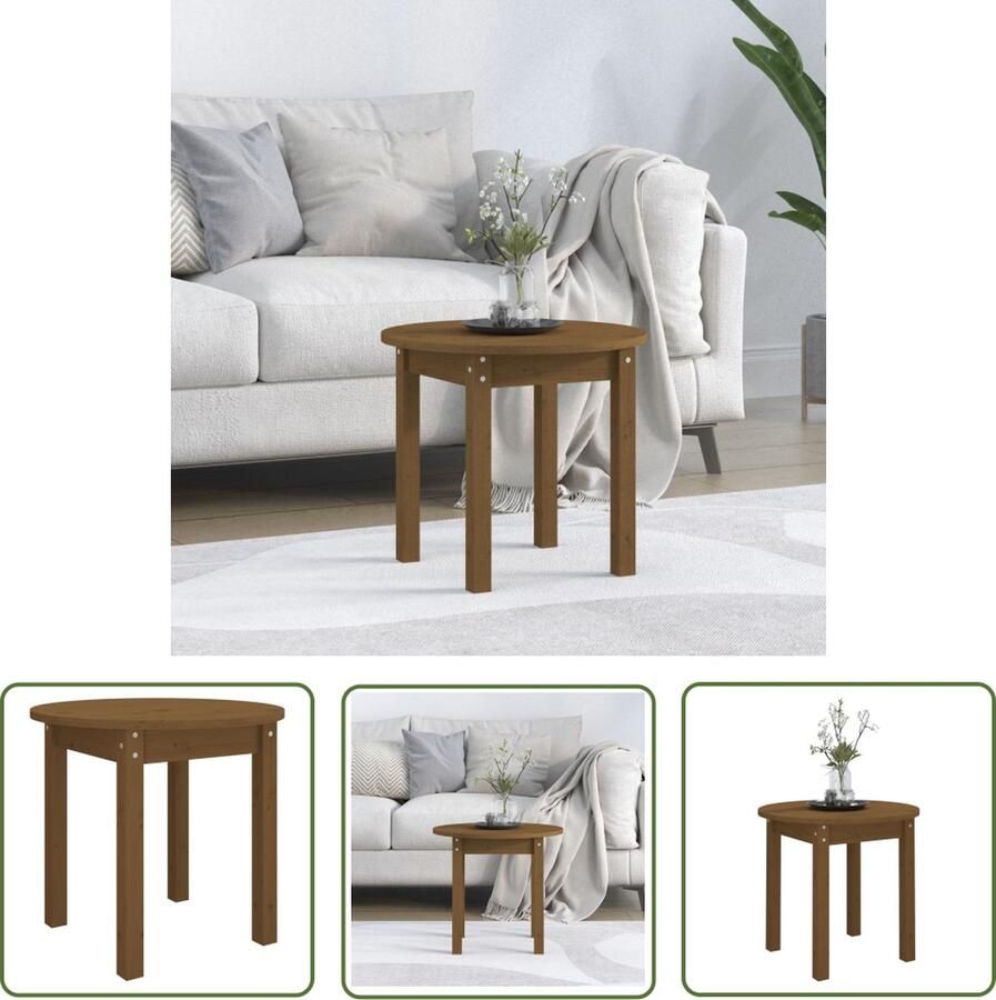 The Living Store Salontafel Ø 45x40 cm massief grenenhout honingbruin Salontafel Hout Grenenhout Klassiek Vintage - Foto 2