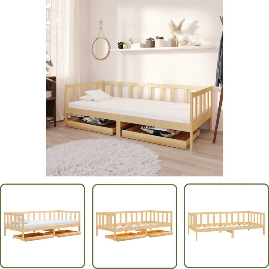 The Living Store Slaapbank met lades massief grenenhout 90x200 cm Bedbank Bedbanken Bed Bank Bed Banken Slaapbank Slaapbanken Slaap Bank Slaap Banken Houten Bedbank Houten Bedbanken Houten Slaapbank - Foto 2