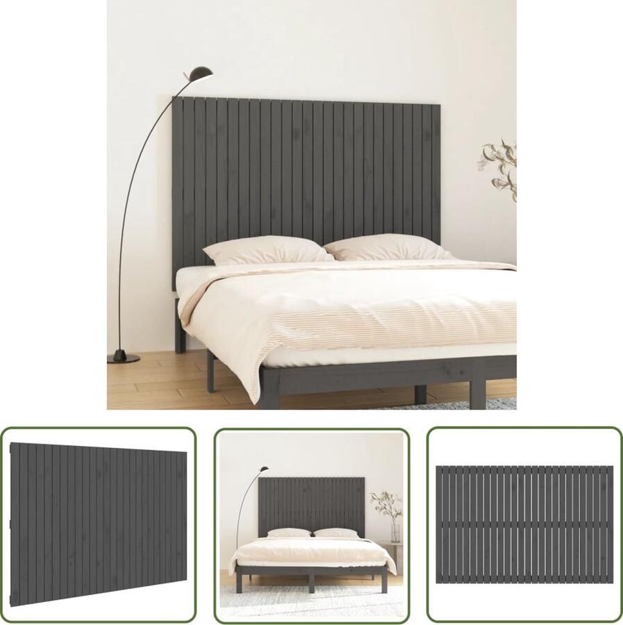 The Living Store Houten Wandhoofdbord Grijs 166 x 3 x 110 cm (L x B x H) Massief Grenenhout Wand Headboard Hout Grieze Kleur Slaapkamersdecoratie Hoofdbord