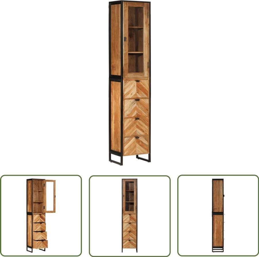 VidaXL Houten Badkamerkast 40x27x190 cm ijzer en massief acaciahout Acacia Hout Badkamermeubilair Opslagruimte Badkamer