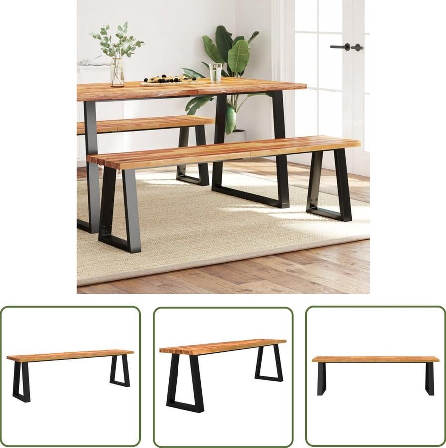 The Living Store Bankje met natuurlijke rand 160 cm massief acaciahout Banken Houten Bank Acacia Bank Eetkamerbank Woonkamervloerbank - Foto 2