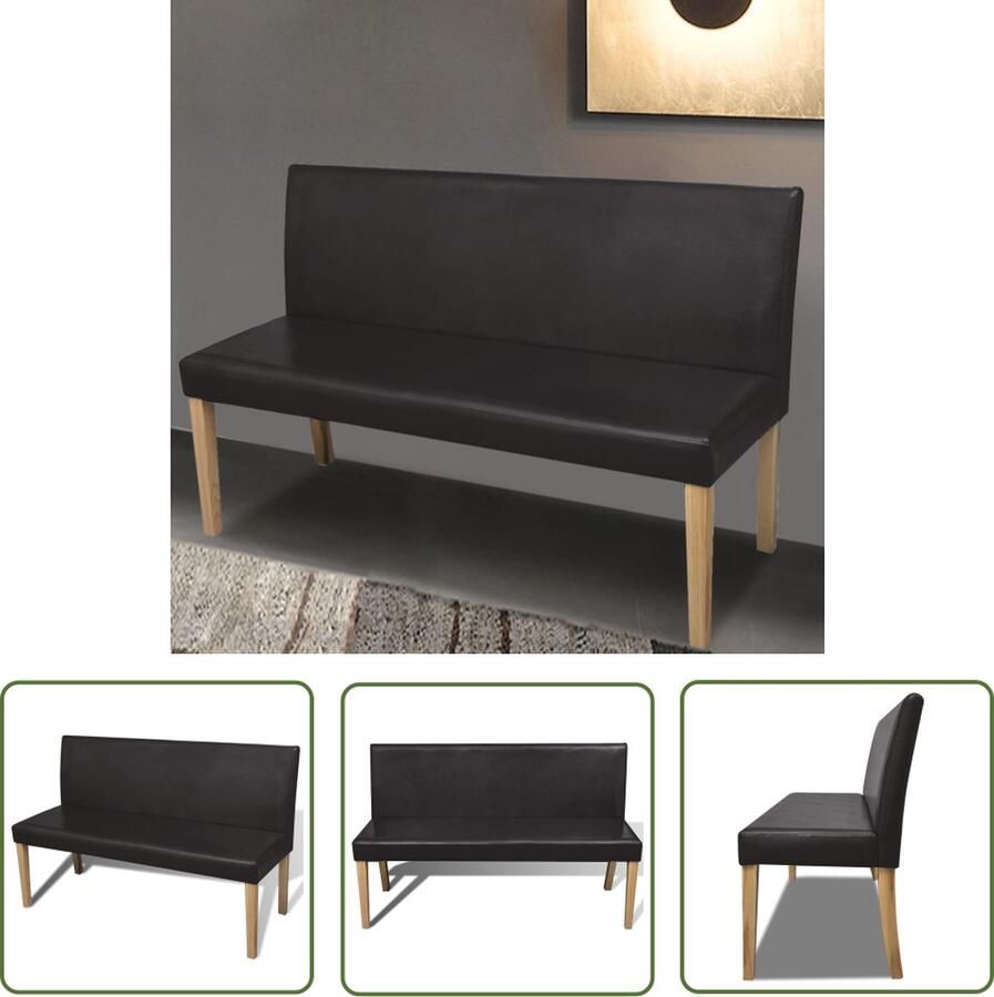 The Living Store Bank Grenenhouten Frame Donkerbruin 139.5 x 50 x 86 cm Comfortabele Schuimvulling Donkerbruin Bank Houten Bank Kunstleder Bank Salontafel Bankstel - Foto 2