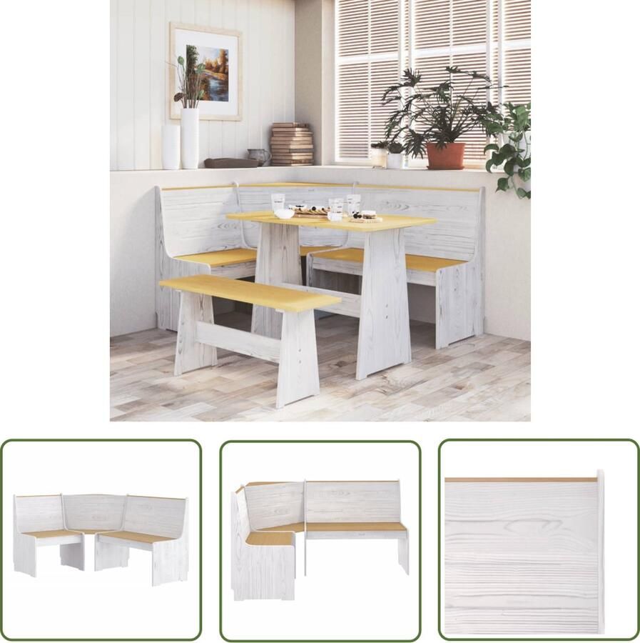 The Living Store Hoekbank REINE 151 cm massief grenenhout honingbruin en wit Hoekbank Houten Bank Bankstellen Lounge Meubilair Bruine Bank - Foto 2