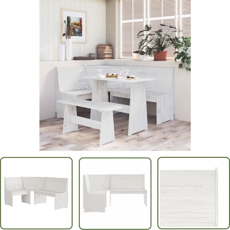 The Living Store Hoekbank Grenenhout Wit 151 x 118.5 x 85 cm Met rugleuning Hoekbank Houten Bank Granenhout Bank Witte Bank Lounge Bank