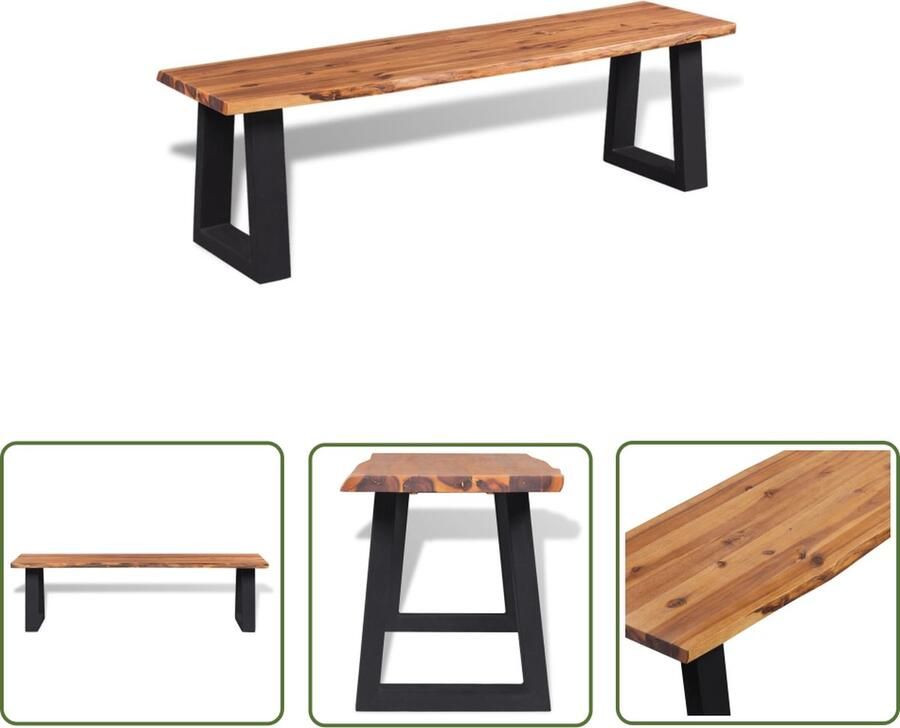 The Living Store Houten bank IndustriÃle stijl 145 x 40 x 45 cm Massief acaciahout Industriele Bank Houten Bank Acacia Bank Vintage Bank Salon Meubilair - Foto 2