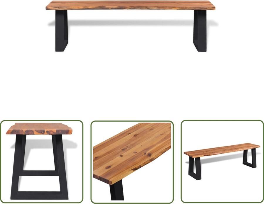 The Living Store Houten bank IndustriÃle stijl Zwart Bruin 160x40x45cm Massief acaciahout Gepoedercoat metaal Industriele Bank Houten Bank Acacia Bank Vintage Bank Salon Meubilair - Foto 3