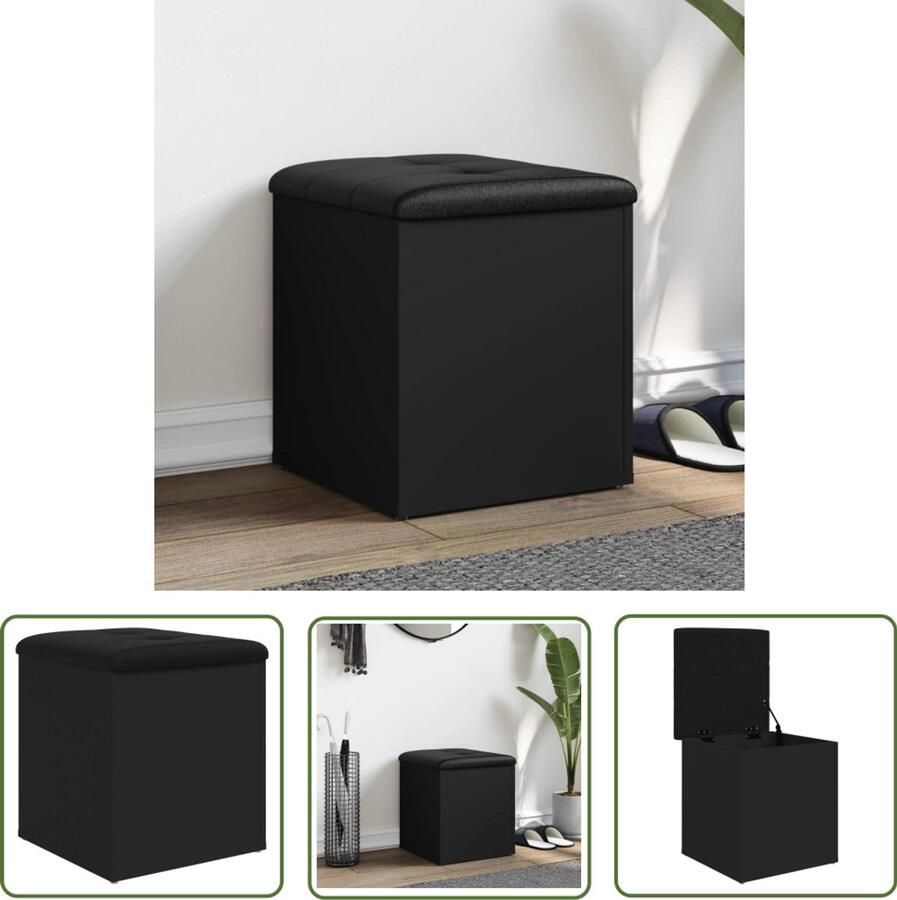 VidaXL Opbergbank 42x42x45 cm bewerkt hout zwart Opbergbank Houten Bank Zithoek Kast Met Zitting Decoratieve Bank - Foto 2