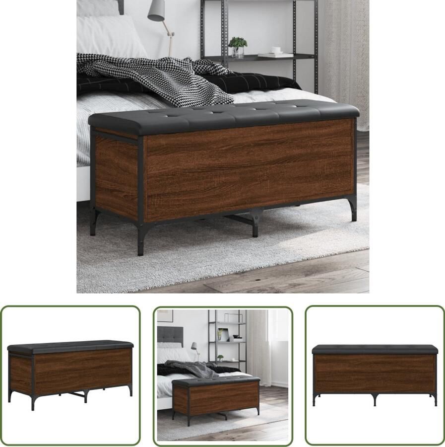 The Living Store Opbergbankje 102x42x45 cm bewerkt hout bruin eikenkleur Opbergbankje Opbergbankjes Schoenenbankje Halbankje