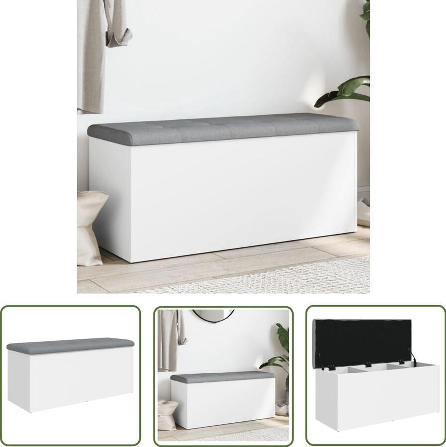 VidaXL Houten Bank Opbergbank Opbergbankje 102x42x45 cm bewerkt hout wit Witte Bank Banksysteem Opbergtas