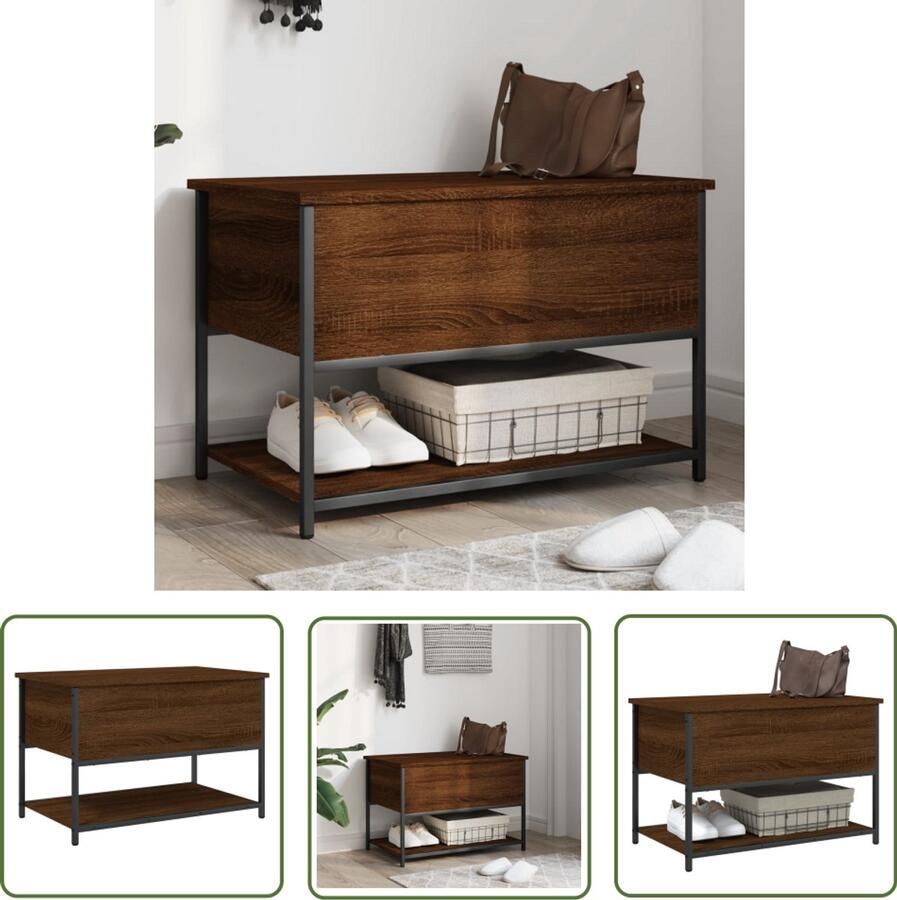 The Living Store Opbergbankje 70x42 5x47 cm bewerkt hout bruin eikenkleur Opbergbankje Opbergbankjes Halbankje Schoenenbankje