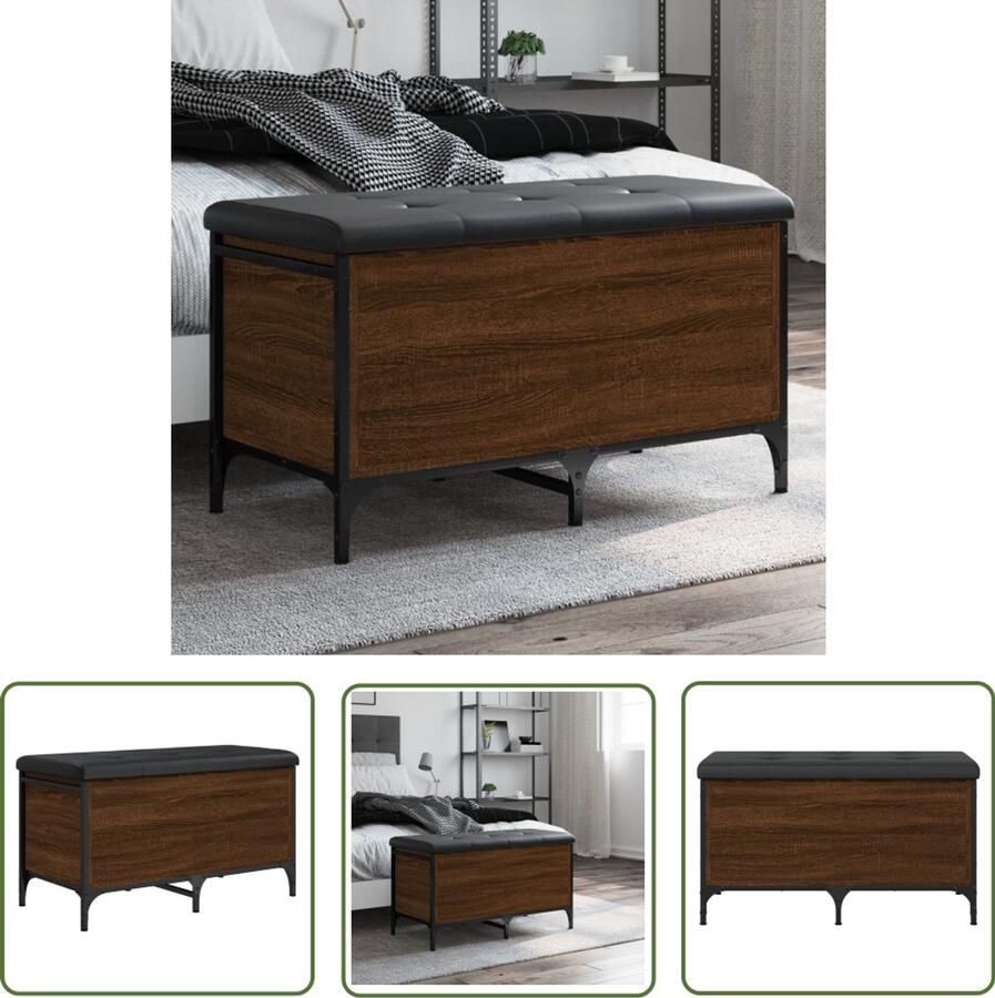 The Living Store Opbergbankje 82x42x45 cm bewerkt hout bruin eikenkleur Opbergbankje Opbergbankjes Schoenenbankje Halbankje