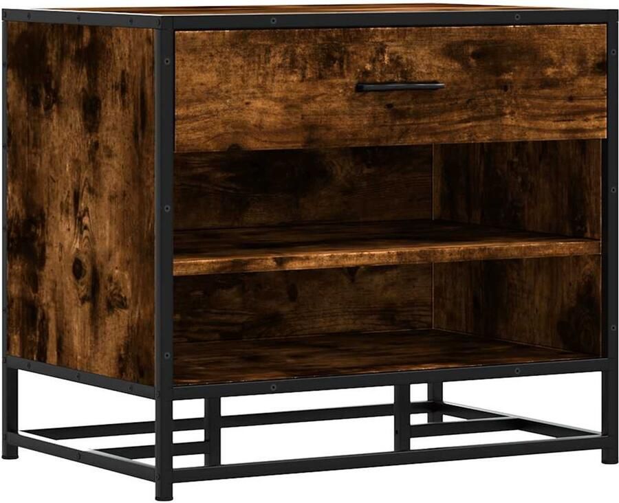 VidaXL Schoenenbankje Schoenenbankjes Halbankje Opbergbankje Schoenenbank 60x40x53 5 cm bewerkt hout en metaal gerookt eiken