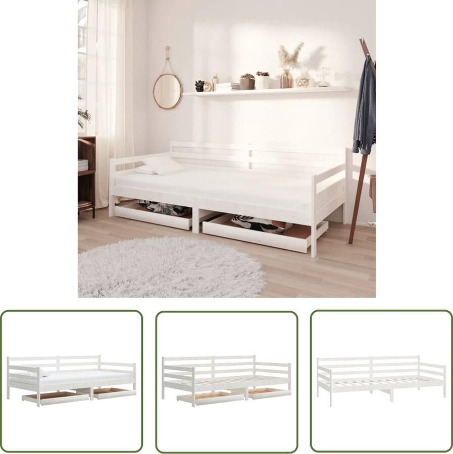 The Living Store Slaapbank met lades massief grenenhout wit 90x200 cm Bedbank Bedbanken Bed Bank Bed Banken Slaapbank Slaapbanken Slaap Bank Slaap Banken Houten Bedbank Houten Bedbanken Houten Slaapbank