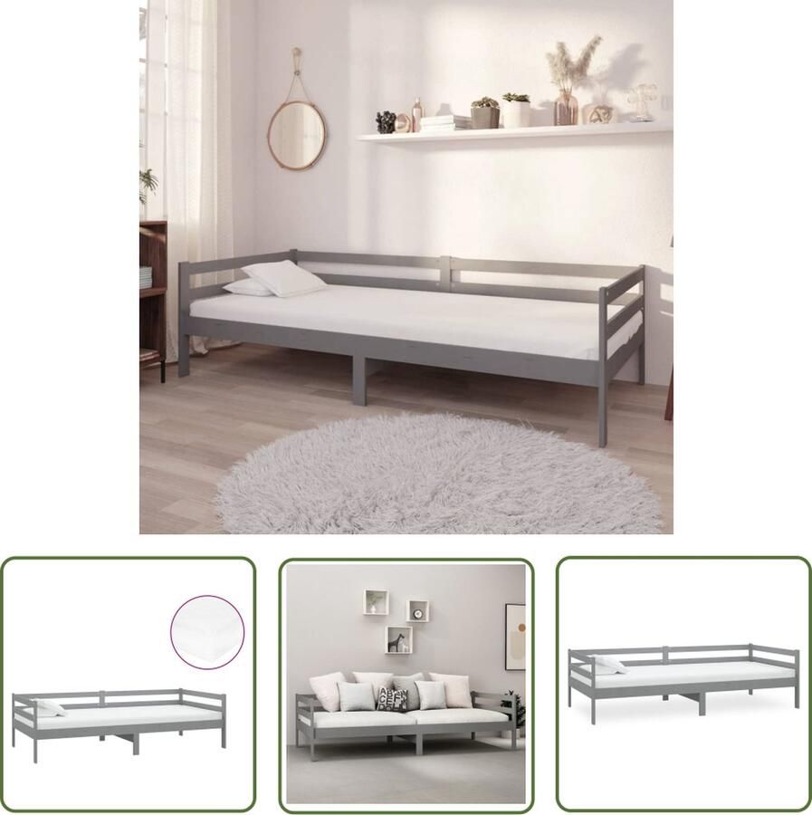 The Living Store Slaapbank met matras massief grenenhout grijs 90x200 cm Bedbank Bedbanken Bed Bank Bed Banken Slaapbank Slaapbanken Slaap Bank Slaap Banken Houten Bedbank Houten Bedbanken Houten Slaapbank