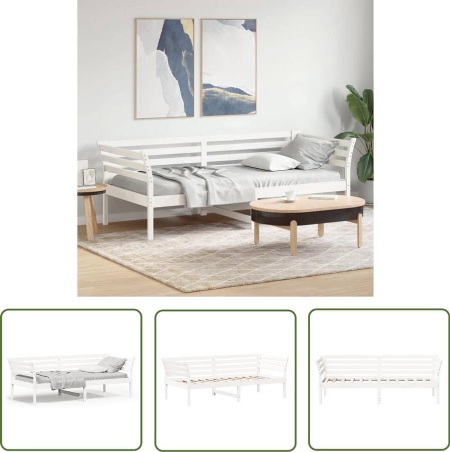 VidaXL Slaapbank zonder matras 100x200 cm massief grenenhout wit Slaapbank Houten Bank Grenenhout Bank Tweepersoonsbed Compact Bed