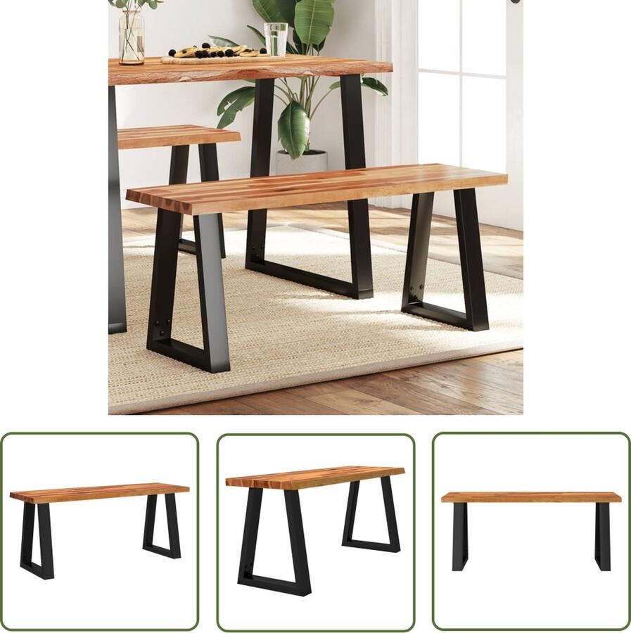 The Living Store Bankje met natuurlijke rand 110 cm massief acaciahout Bankje Acacia Houten Bankje Salonbankje Entree Bank Vintage Bank - Foto 2