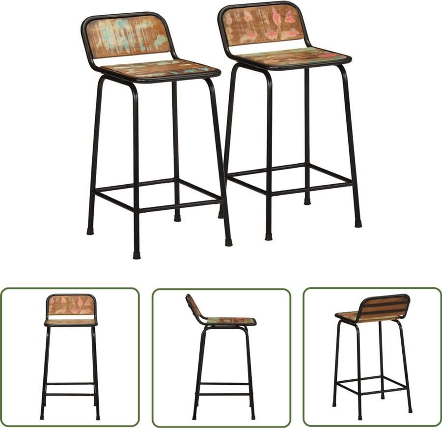 The Living Store Barkrukken 2 st 46x35 5x80 cm massief gerecycled hout Barkrukken Houten Barkrukken Vintage Barkrukken Industrieel Barkrukken Recycled Wood Furniture