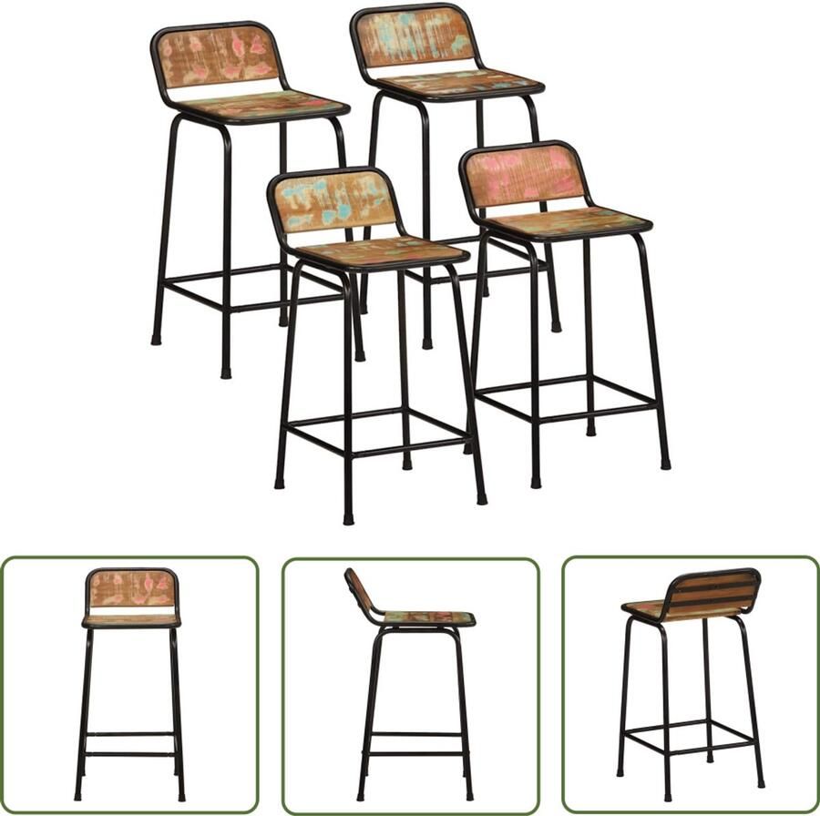 VidaXL Barkrukken 4 stuks Gerecycled Hout 80 cm Barkrukken Houten Barkrukken Industriële Barkrukken Vintage Barkrukken Recycled Meubels