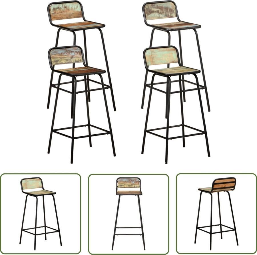 The Living Store Houten Barstoel 44 x 44 x 84 cm Gerecycled Hout Meerkleurige Afwerking Barstoel Houten Barstool Vintage Barstoel Bruine Barstoel Gerecyclede Meubels - Foto 2
