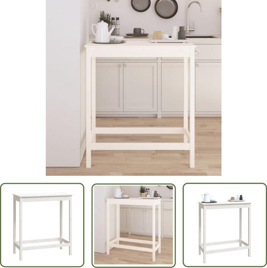The Living Store Houten bartafel Massief grenenhout 100 x 50 x 110 cm Wit Bartafel Houten Bartafel Grenenhouten Bartafel Witte Bartafel Hoge Tafel - Foto 2