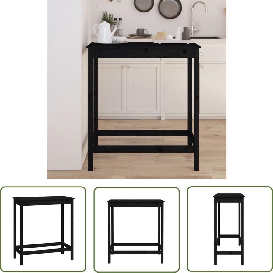 The Living Store bartafel Massief Grenenhout 100x50x110 cm zwarte kleur Bartafel Houten Bartafel Grenenhouten Bartafel Zwarte Bartafel Salontafel - Foto 2