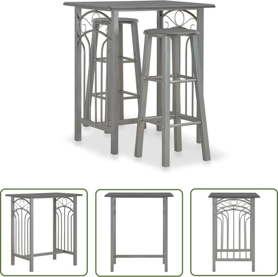 The Living Store 3-delige Barset Hout en Staal Weerbestendig 72.5 x 55 x 82.5 cm Antraciet Grijs Bar Set Houten Bartafel Metalen Barstoel Buitenbar Terrasmeubel