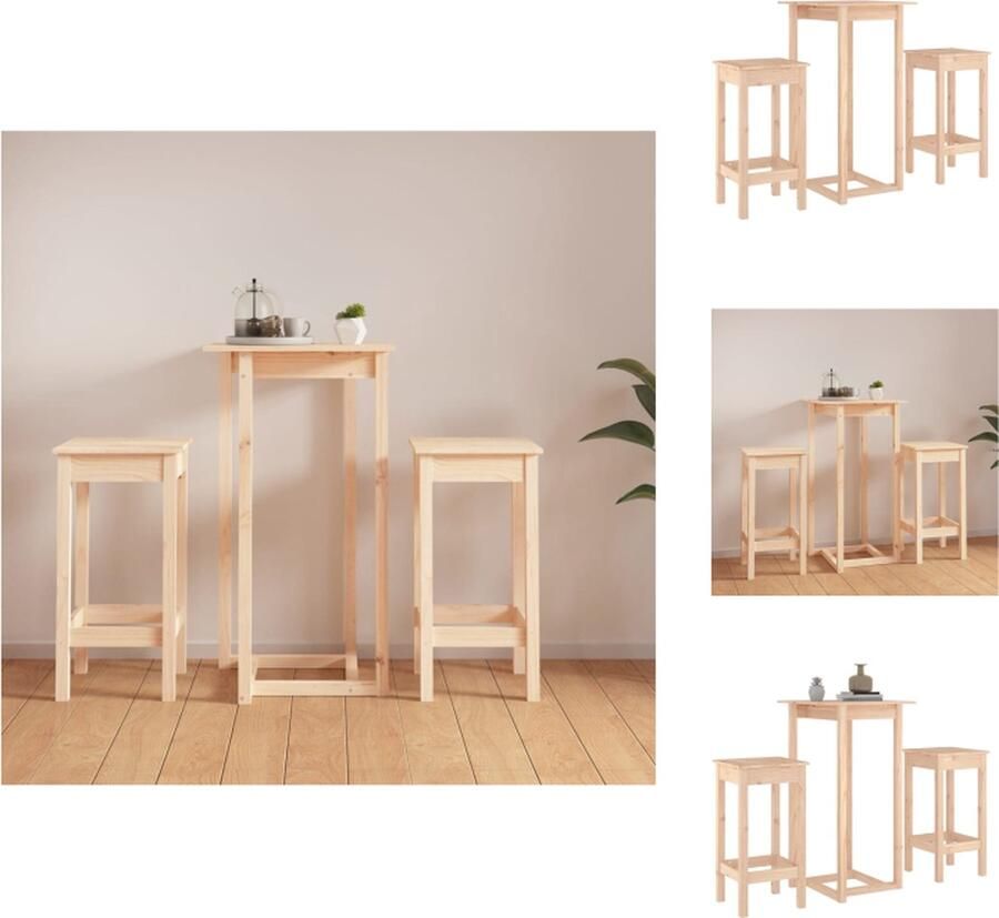 VidaXL Houten Bartafel Massief Grenenhout 60x60x110cm Inclusief 2 Barstoelen Set tafel en stoelen - Foto 2