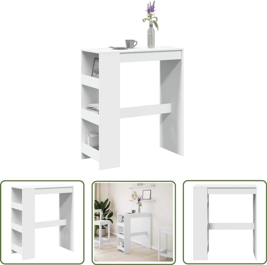 VidaXL Bartafel met rekken 90x40x103 5 cm bewerkt hout wit Bartafel Houten Bartafel Salontafel Kast Met Laden Opslagkast