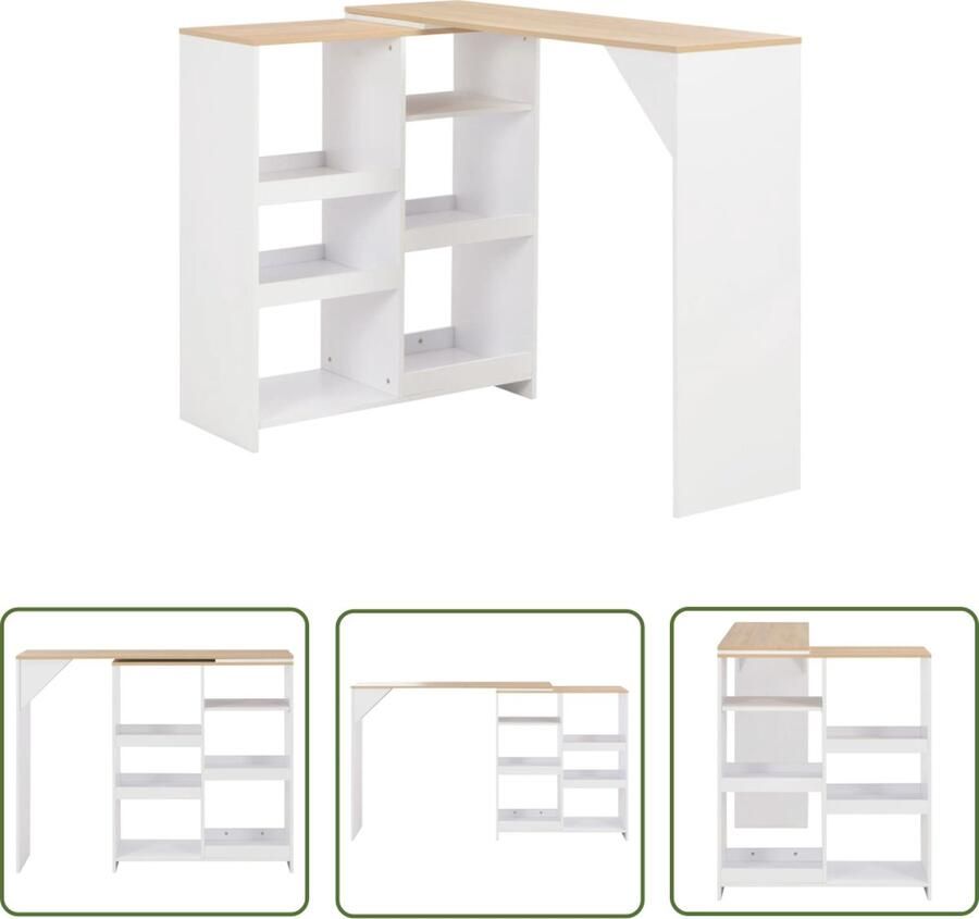 The Living Store Bartafel Hout Verplaatsbaar Schap 138x39x110 cm Wit Naturel Bartafel Houten Bartafel Witte Bartafel Eetkamertafel Salontafel - Foto 2