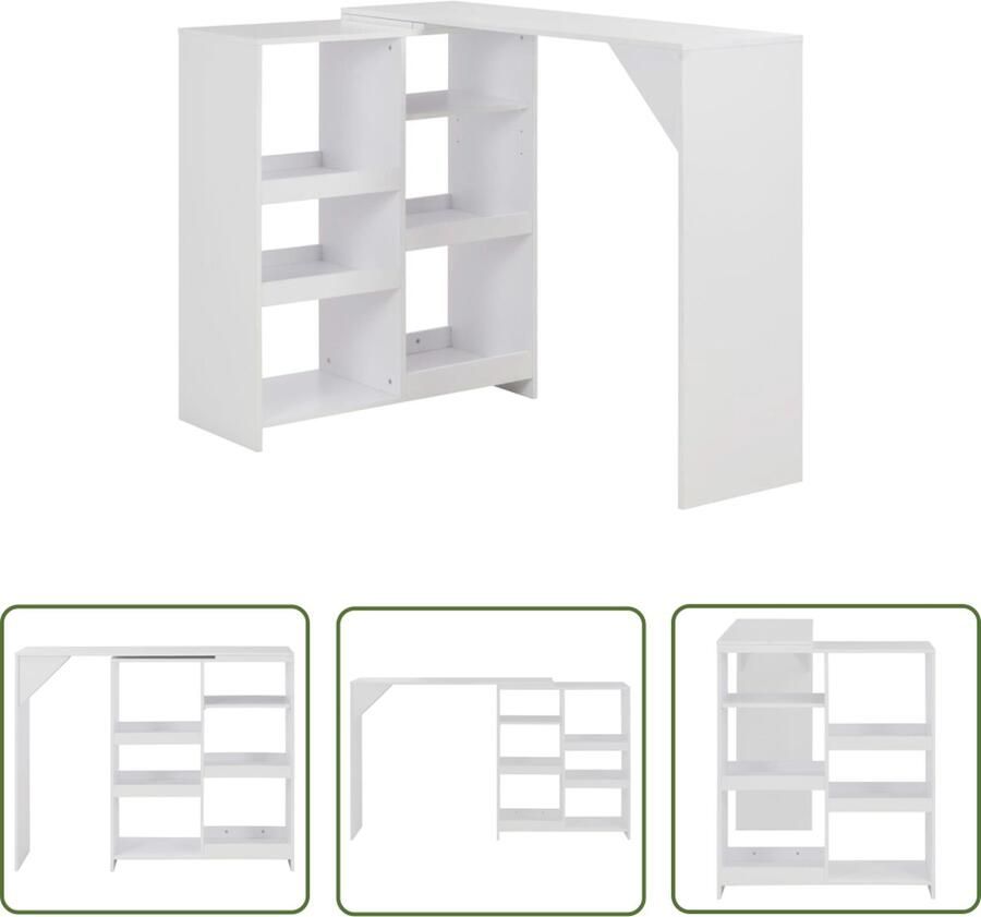 The Living Store Bartafel Wit Verplaatsbaar schap 138x39x110 cm Gemaakt van bewerkt hout Bartafel Houten Bartafel Witte Bartafel Salontafel Servieskast - Foto 2