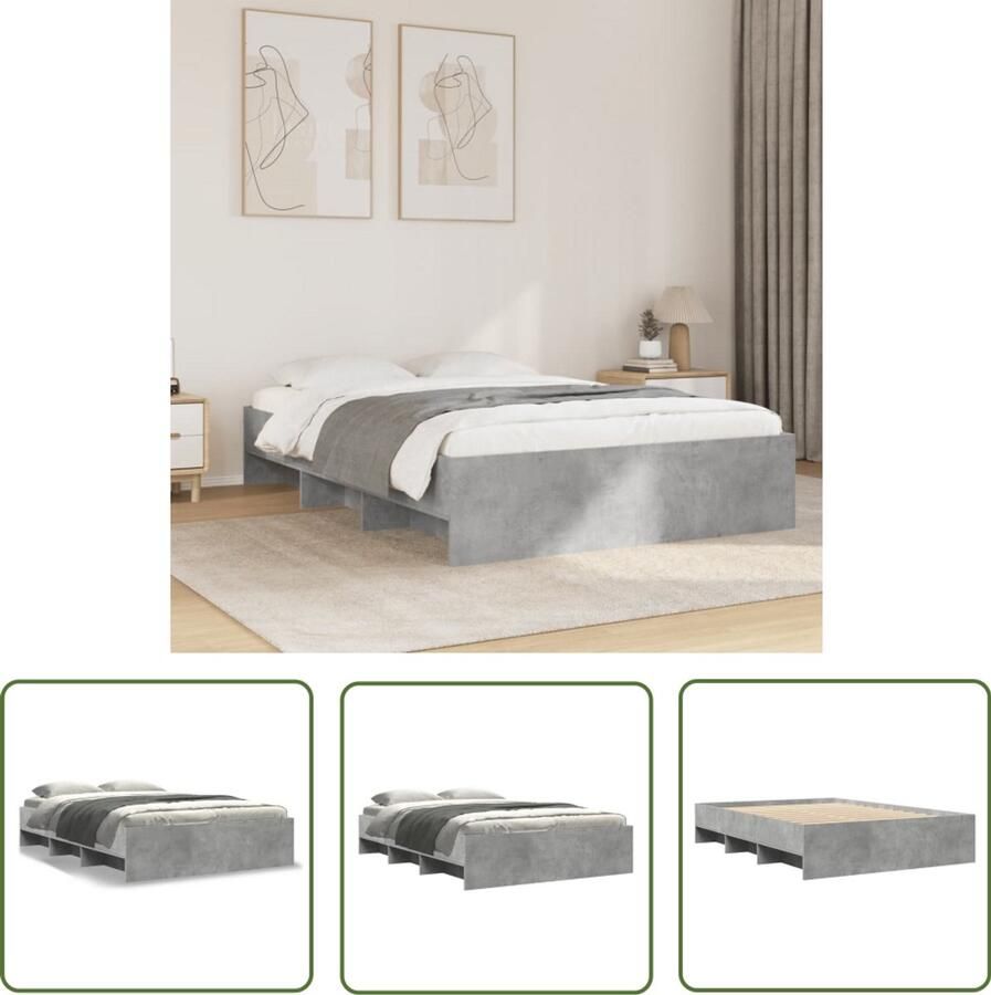 VidaXL Houten Bed Bedframe bewerkt hout betongrijs 120x190 cm Betonnen Grijs Tweepersoonsbed Slaapcomfort