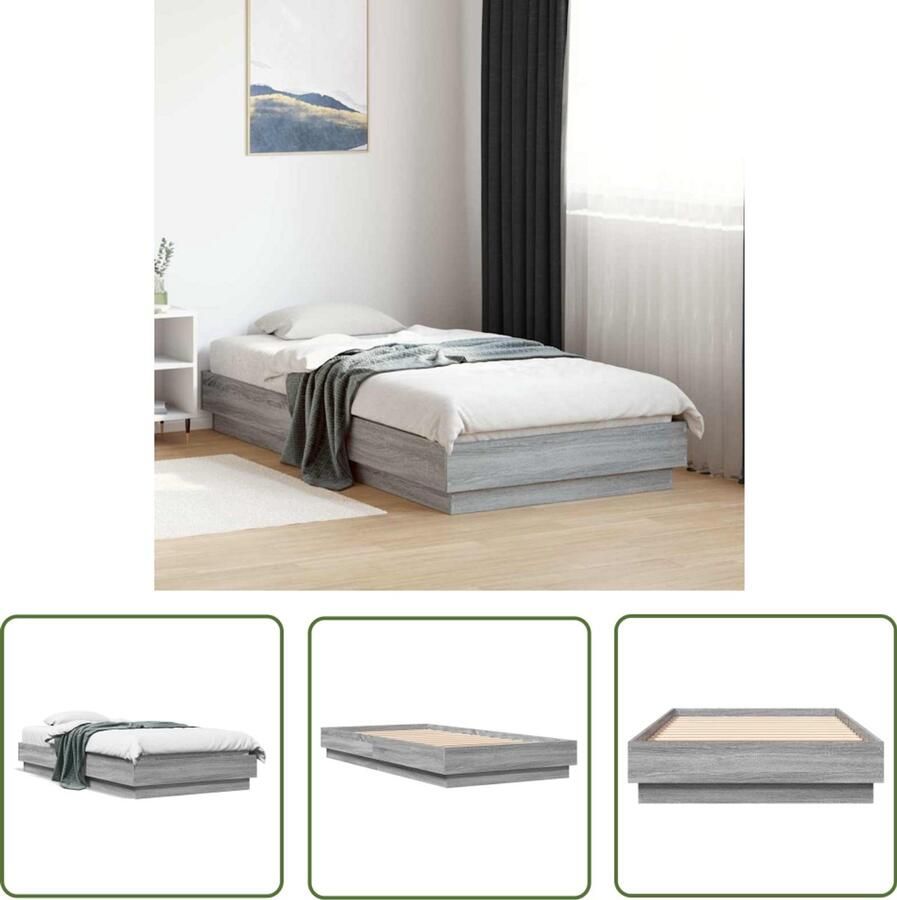 VidaXL Bedframe bewerkt hout grijs sonoma eikenkleurig 90x190 cm Bedframe Houten Bed Enkel Bed Grijze Bed Sonoma Eiken Kleur