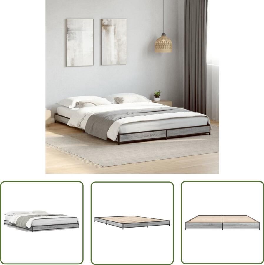VidaXL Bedframe bewerkt hout metaal grijs sonoma eiken 120x200 cm Bedframe Houten Bed Grijze Bed Sonoma Eiken Bed