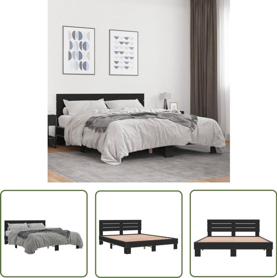 VidaXL Houten Bed Bedframe bewerkt hout metaal zwart 160x200 cm Metalen Bed Tweepersoonsbed Boxspring
