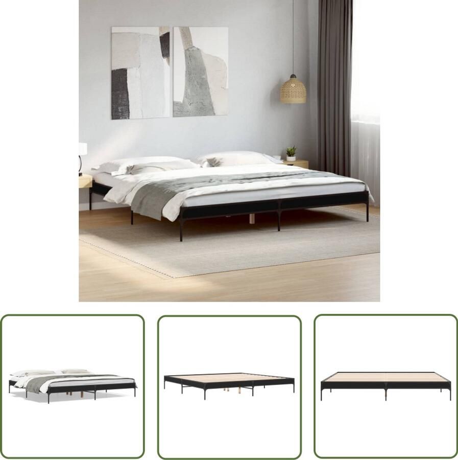 VidaXL Houten Bed Bedframe bewerkt hout metaal zwart 200x200 cm Tweepersoonsbed Boxspring Slaapkamerinrichting