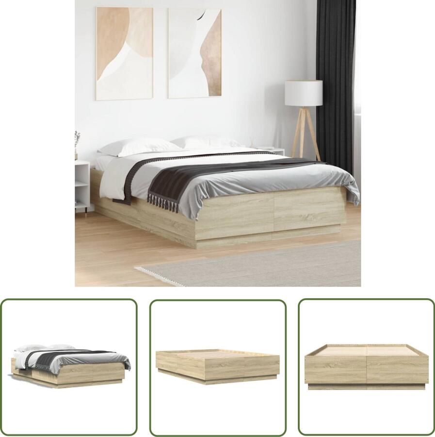 VidaXL Houten Bed Bedframe bewerkt hout sonoma eikenkleurig 160x200 cm Sonoma Eiken Slaapcomfort Bedroom Furniture
